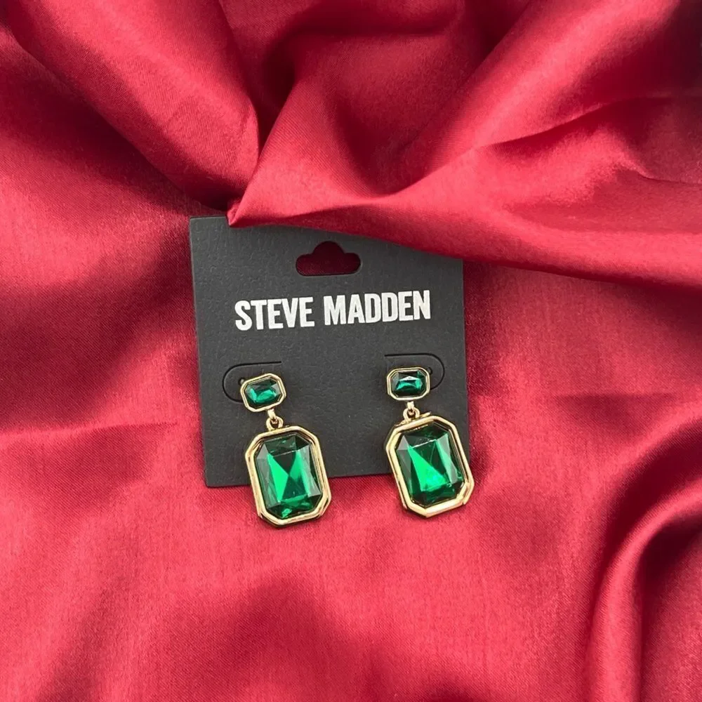 Steve Madden Gold-Tone Drop Earrings with Green Gemstones